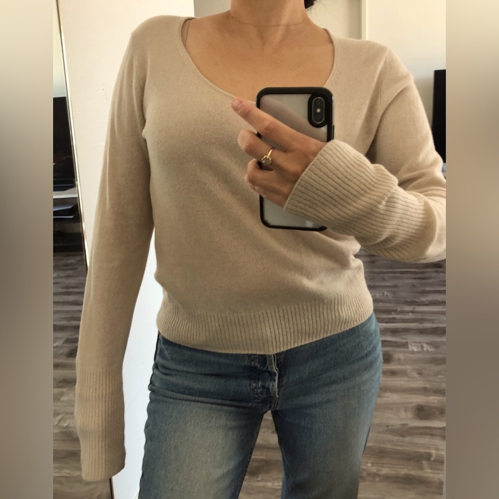 Cream Sweater Vince Lightweight Cashmere Scoop Neck Long Sleeve S M